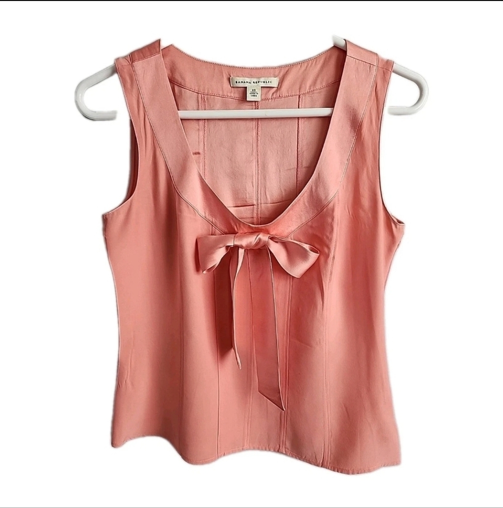 Banana Republic Y2K Silk Tank With Bowtie Side Zip Structured XS Peach EUC